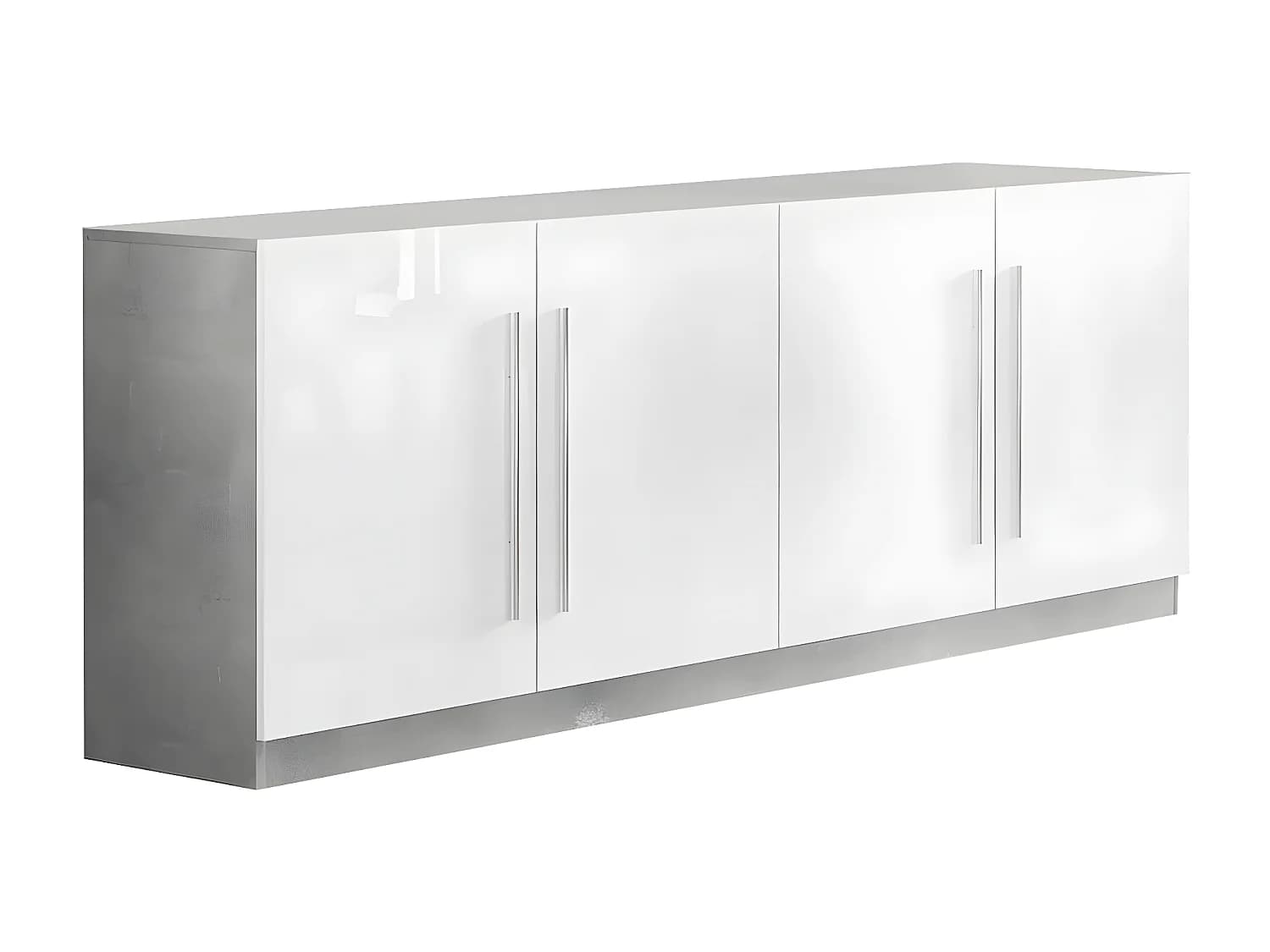 CLARK - Buffet 4 Portes Moderne Laqué Blanc et Marbre Poignées en Métal