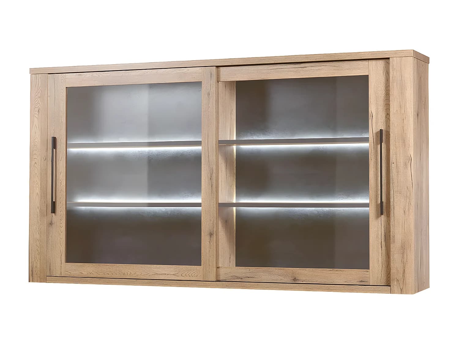 NILLA - Vaisselier 2 Portes Aspect Bois avec Eclairage Led