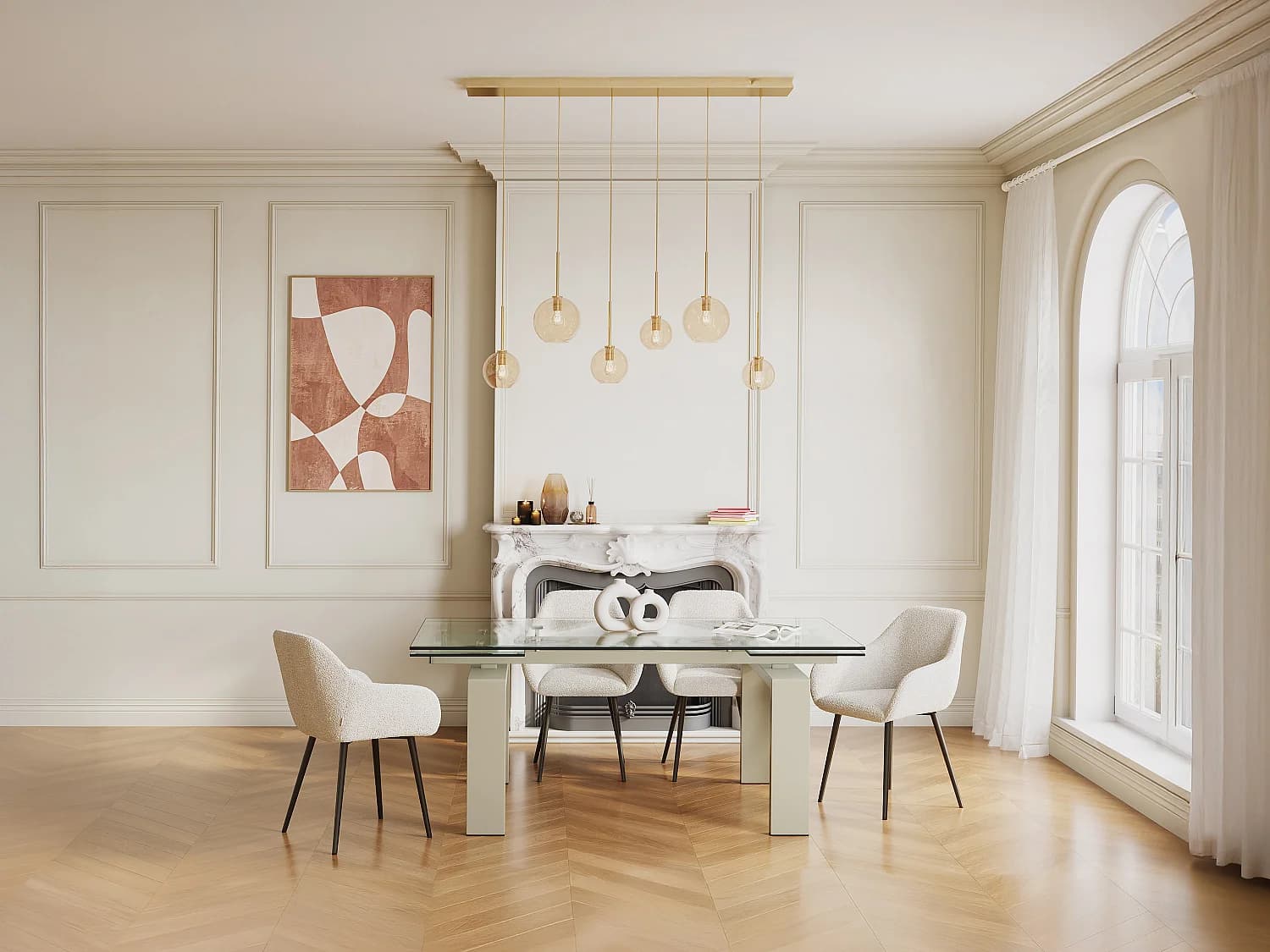 Table à manger extensible 8 à 10 personnes en verre trempé et métal beige - Transparent - LUBANA