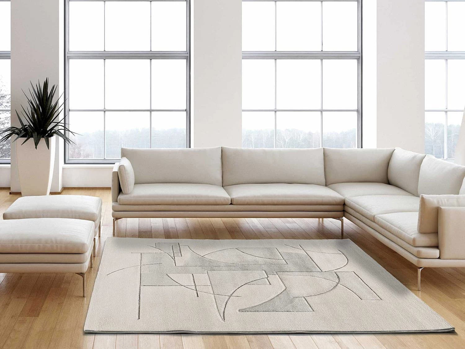 Tapis intérieur - géométrique - crème - 200 x 290 cm - LENA