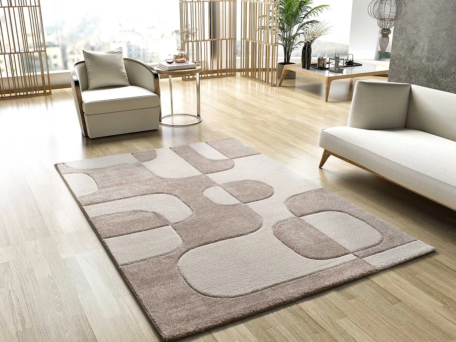 Tapis intérieur - géométrique - crème - 200 x 290 cm - LENA