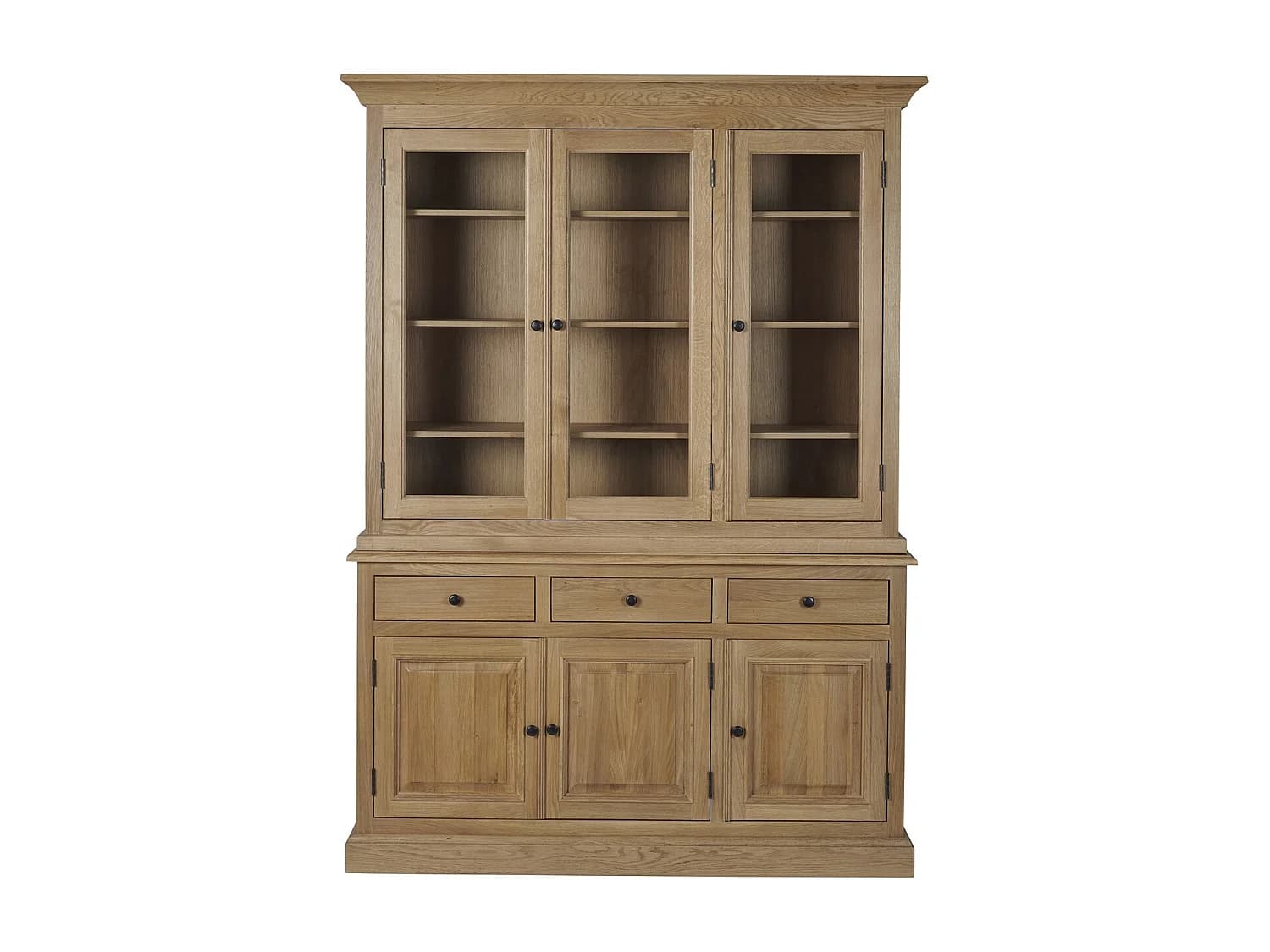 Buffet vaisselier en chêne 3 portes vitrées 3 tiroirs 3 portes bois - VICTORIA