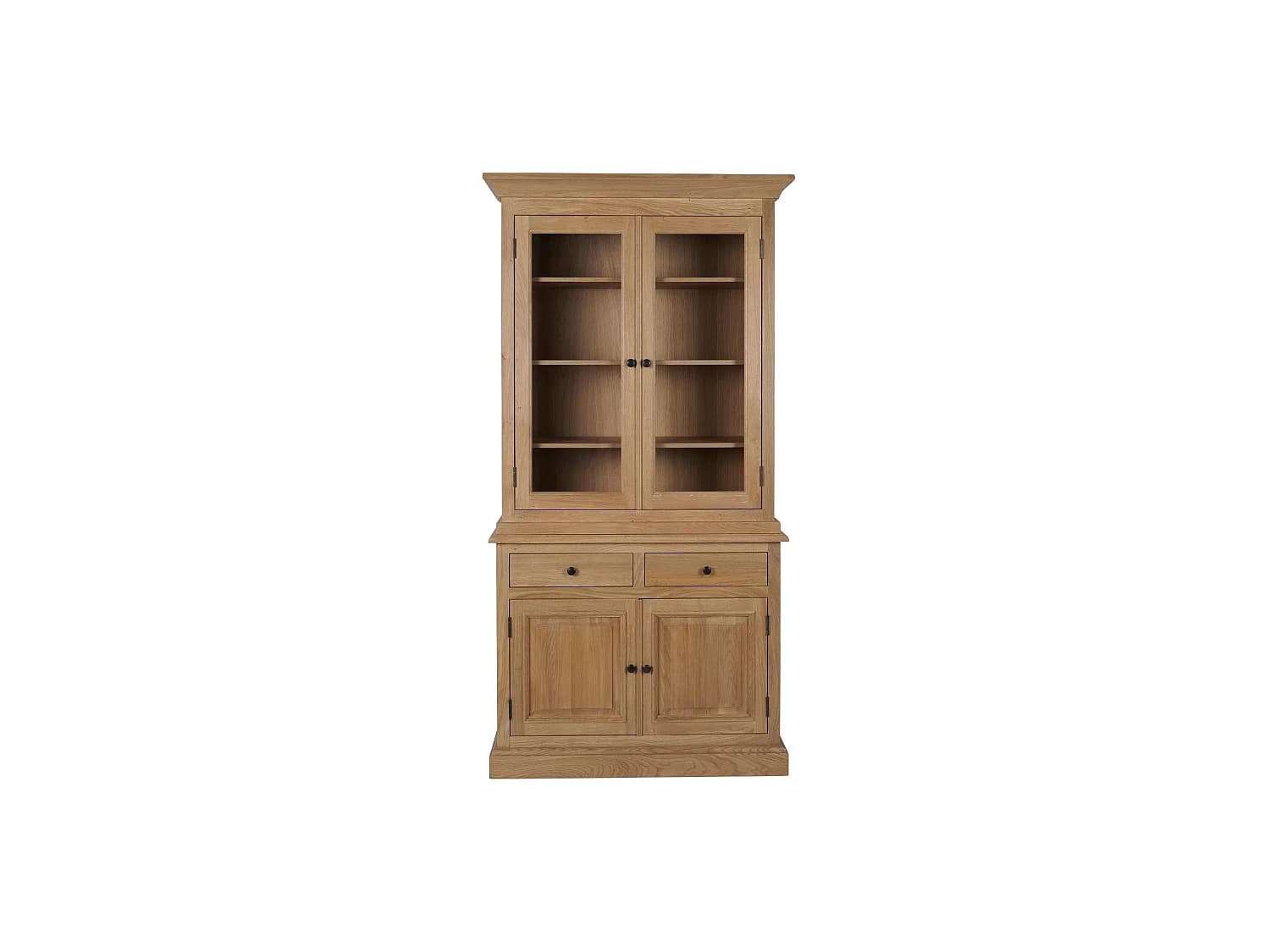 Buffet vaisselier en chêne 2 portes vitrées 2 tiroirs 2 portes bois - VICTORIA