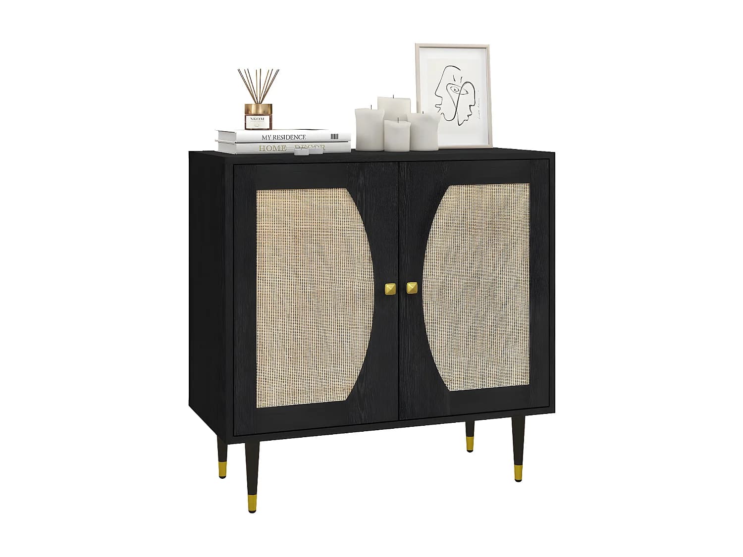 Buffet 2 portes HIDEO cannage et noir