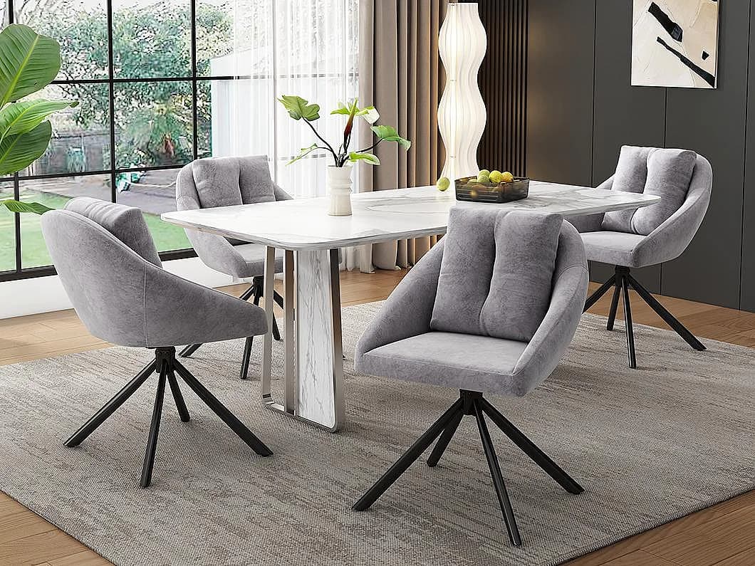 Lot de 4 Chaises pivotantes en velours - structure en métal - Gris