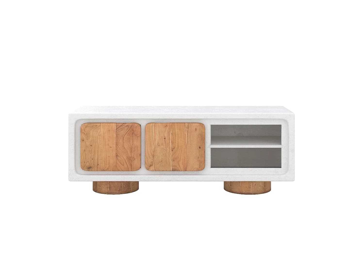 Meuble TV en béton blanc cassé et bois d'acacia 150 cm - Eden