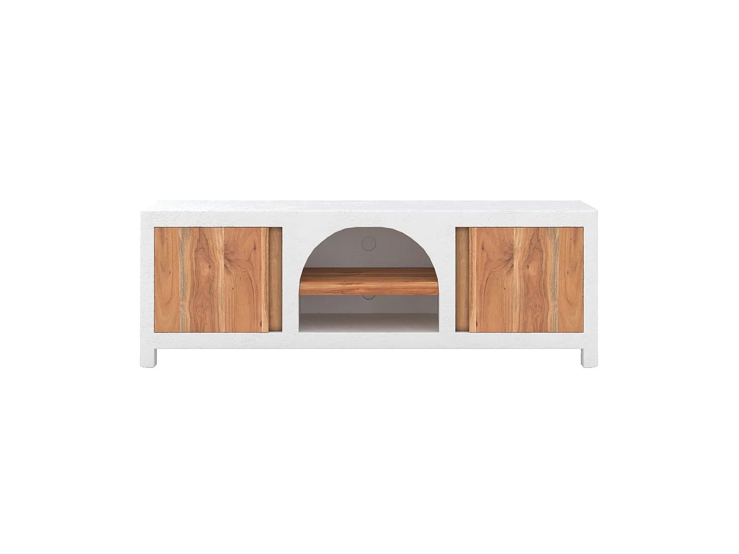Meuble TV en plâtre blanc cassé et bois d'acacia 145 cm - Fira