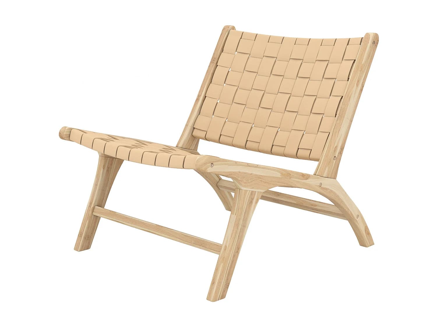Fauteuil en teck et cuir tressé beige - Kuna