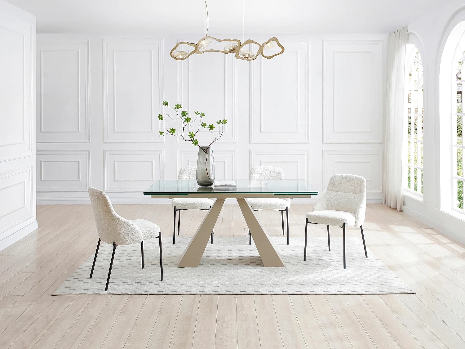 Table à manger extensible 6 à 10 personnes en verre trempé et métal beige - Transparent - LOZIPA de Maison Céphy