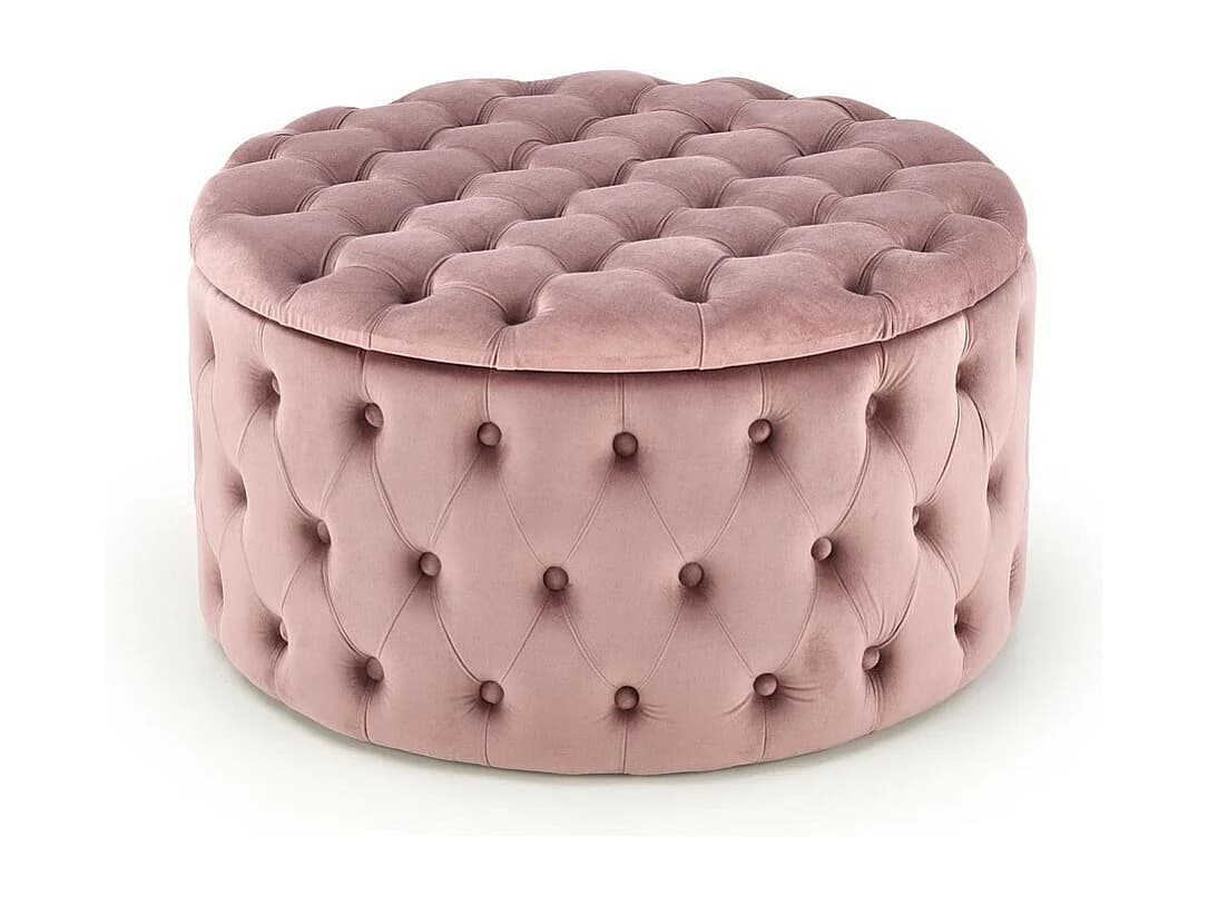 Pouf rond capitonné rose avec coffre 70cm Lydie
