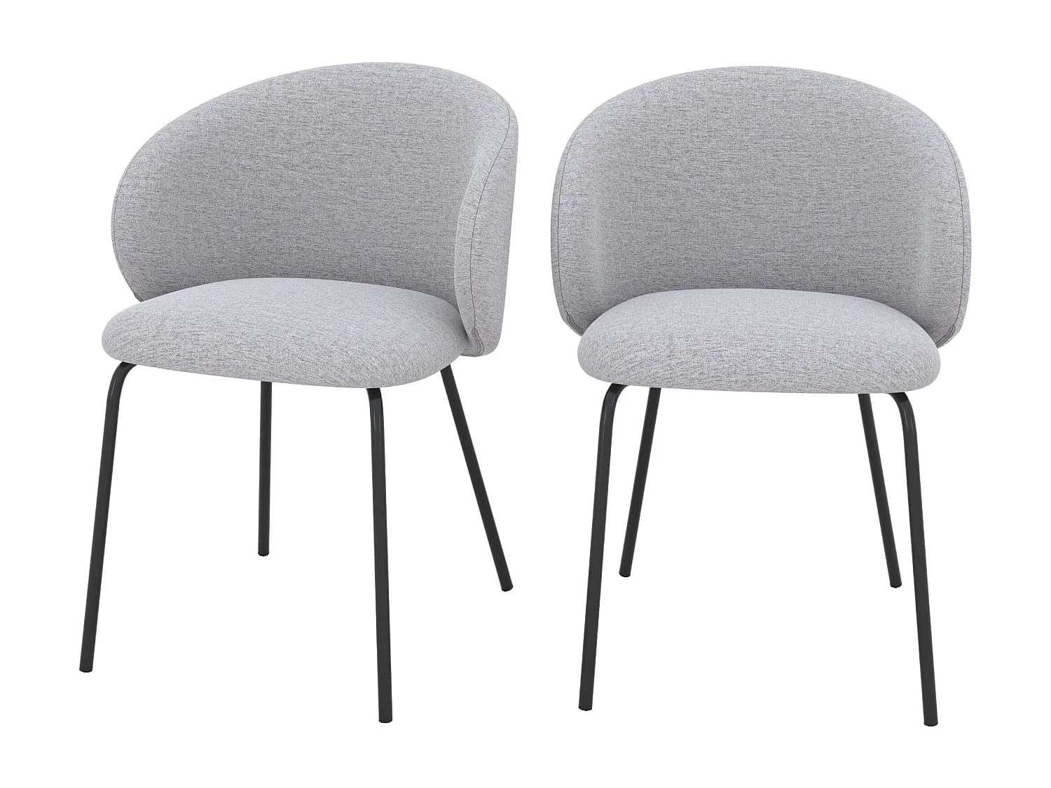 Lot de 2 chaises en tissu gris clair et pieds en métal noir - Victoria