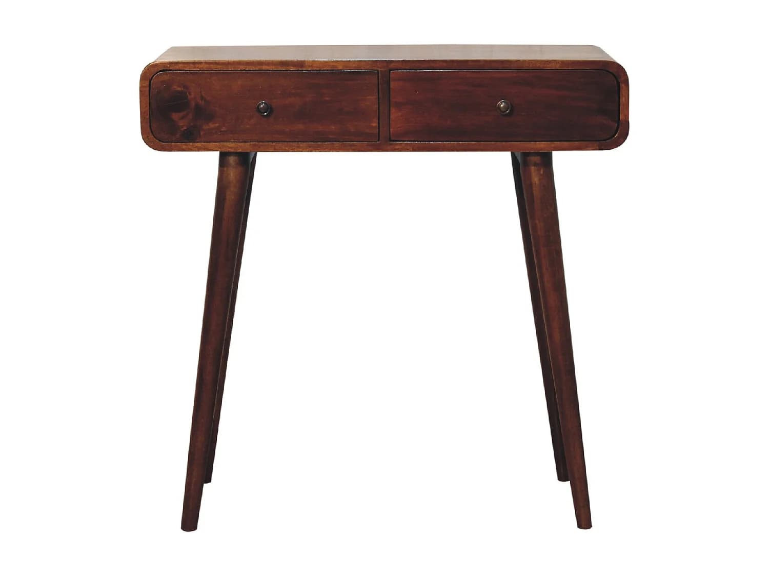 Table de couloir courbée en châtaignier Artisan Furniture, 2 tiroirs, marron