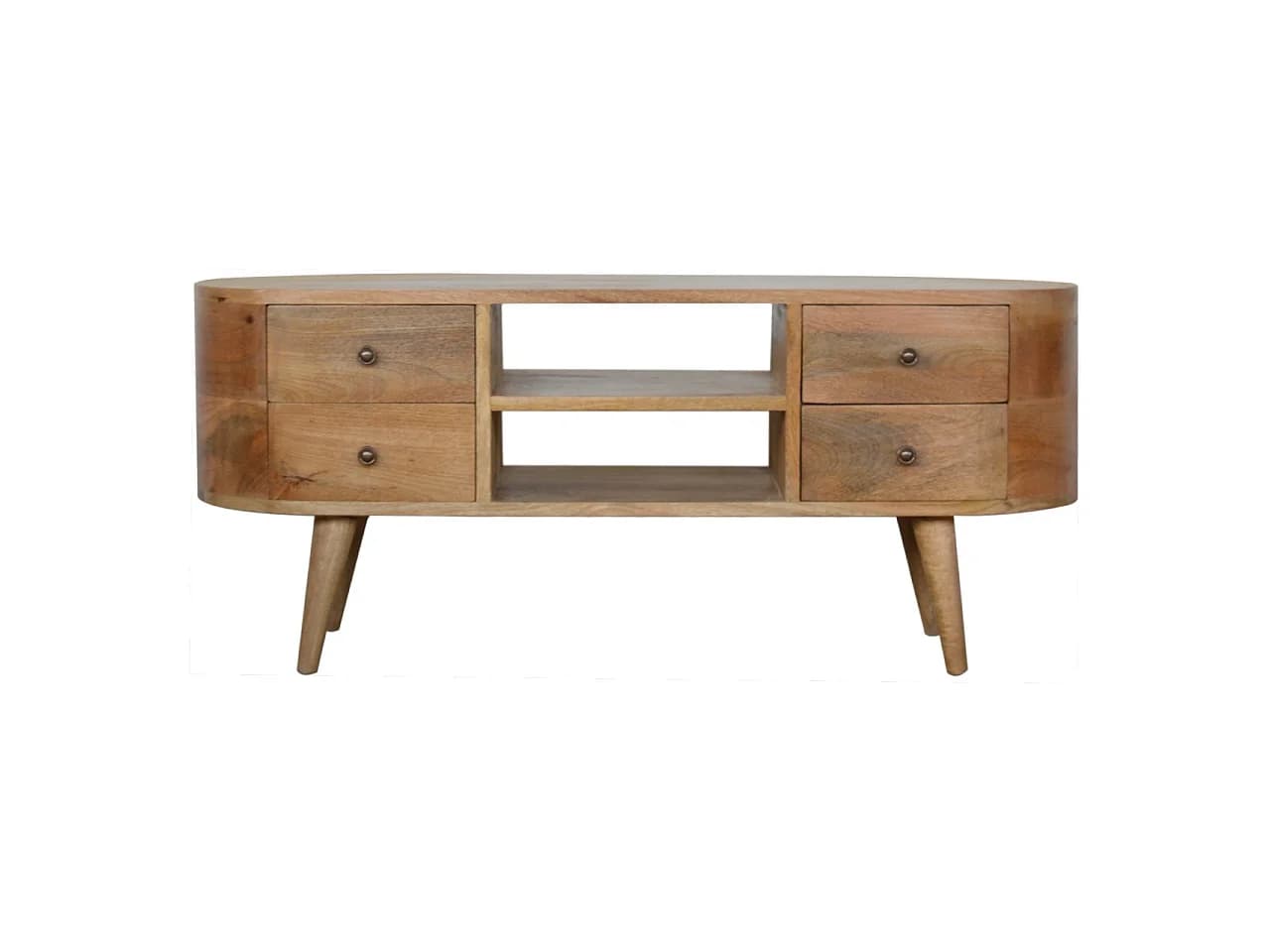 Artisan Furniture Meuble TV Arrondi en Bois Massif, 4 Tiroirs et 1 Étagère, Beige