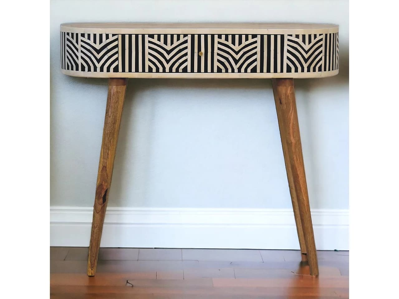 Artisan Furniture Table Console Edessa en Bois Massif avec Incrustation d’Os, 1 Tiroir, Beige