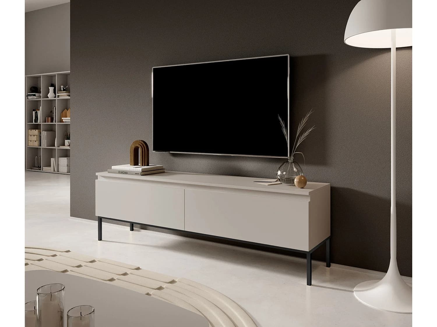 Meuble TV - 150 cm - beige avec pieds noirs - BEMMI