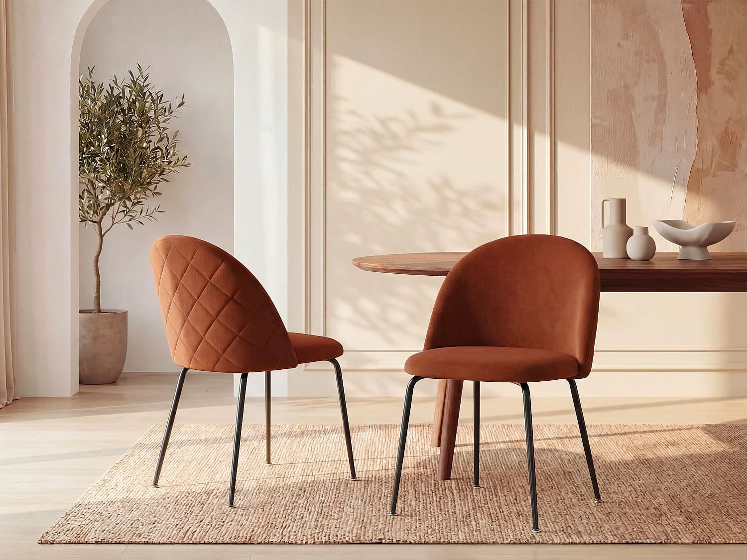 Lot de 6 chaises en velours et acier inoxydable noir - Terracotta - MELBOURNE