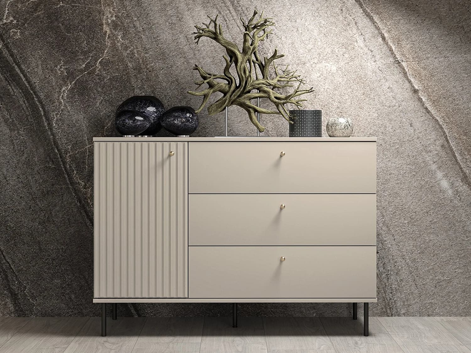Buffet - 3 tiroirs - 120 cm - beige - CALETTO