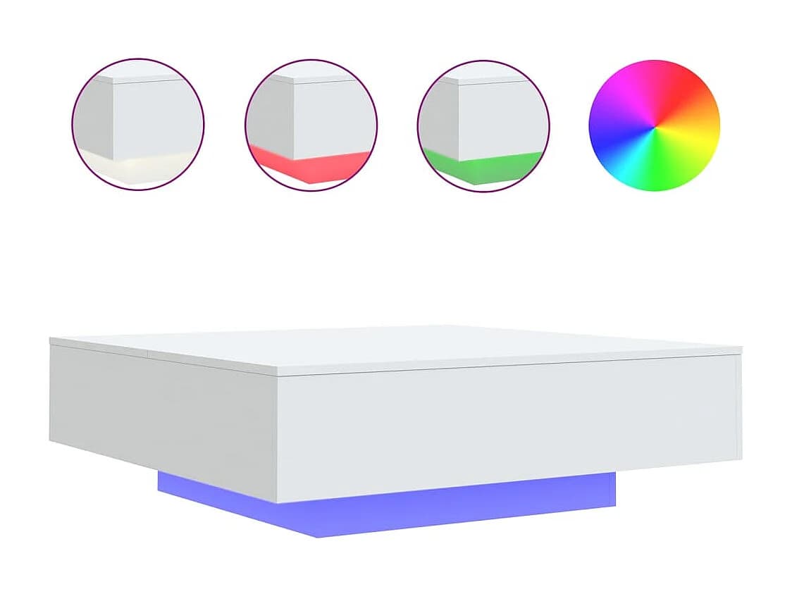 Table basse avec lumières LED blanc 100x100x31