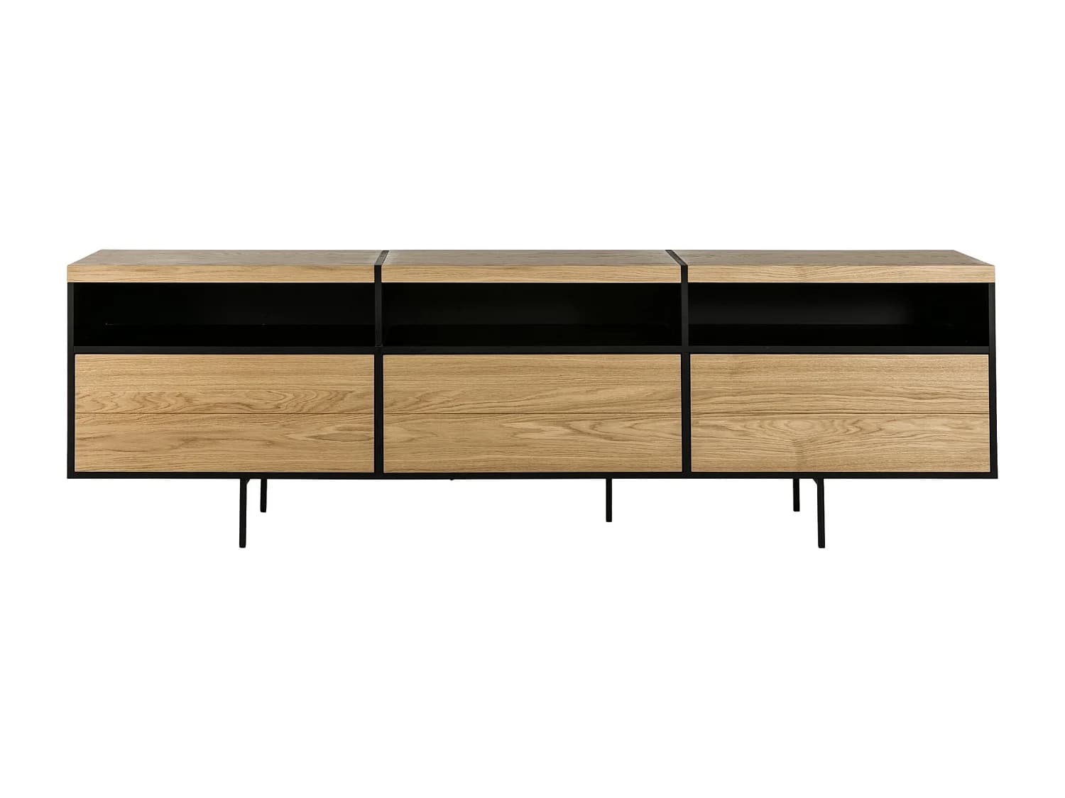 Meuble TV bas moderne en bois et métal 3 portes L220 - BRIGHTON