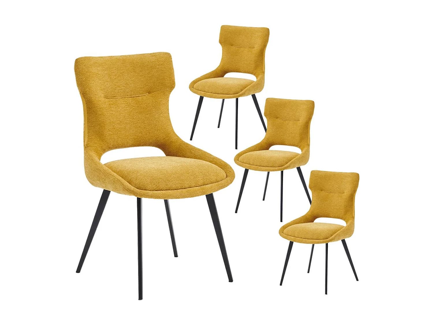 AMANDA - Lot de 4 Chaises Tissu Coloris Jaune