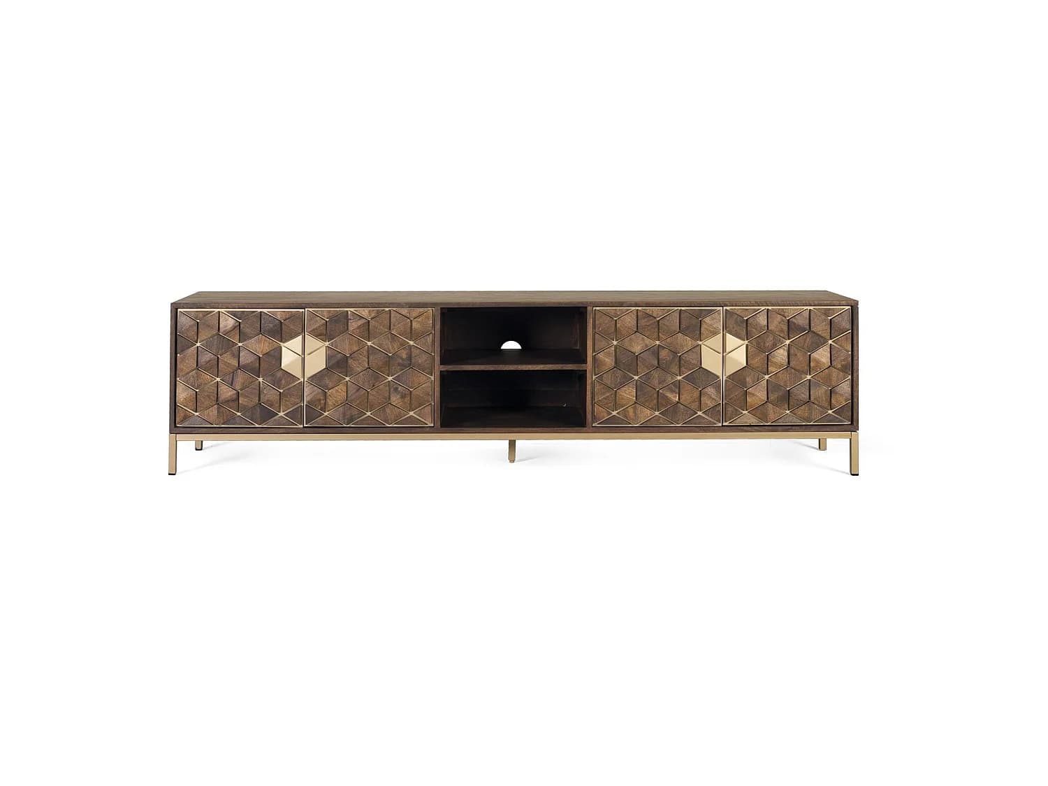 Meuble TV en bois de manguier 190 cm, style rustique moderne - 50 x 190 x 40