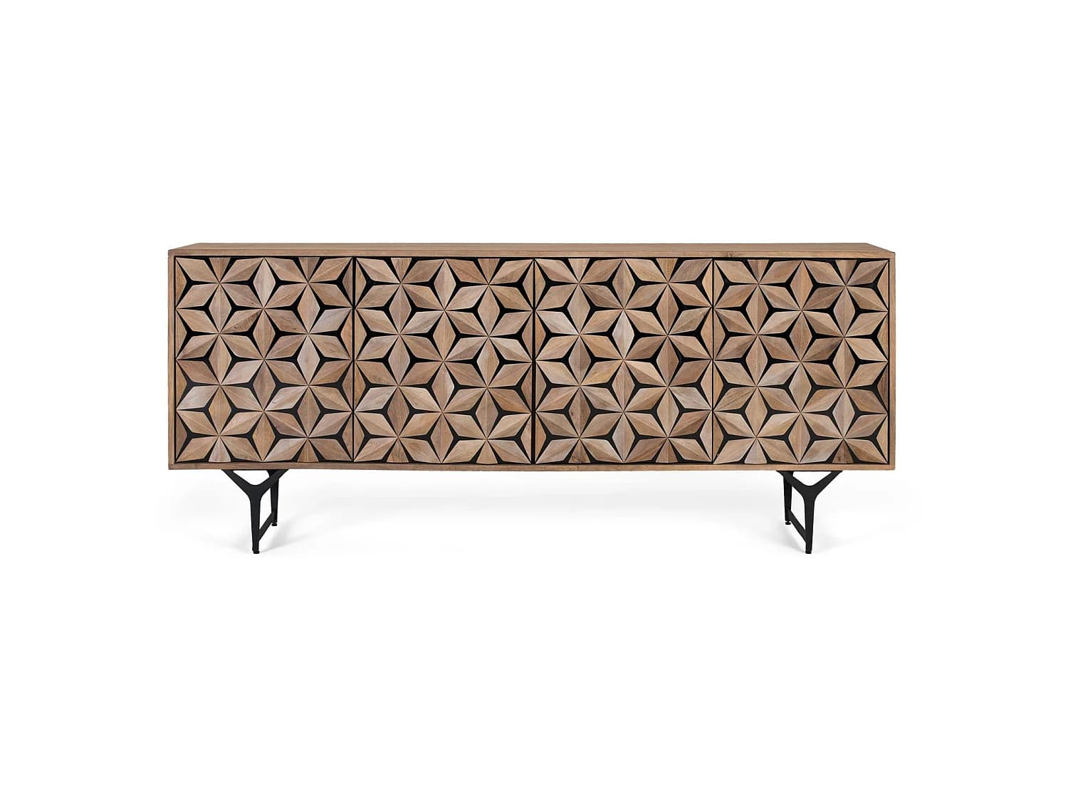 Buffet en bois de manguier, style géométrique contemporain - 74 x 177 x 40