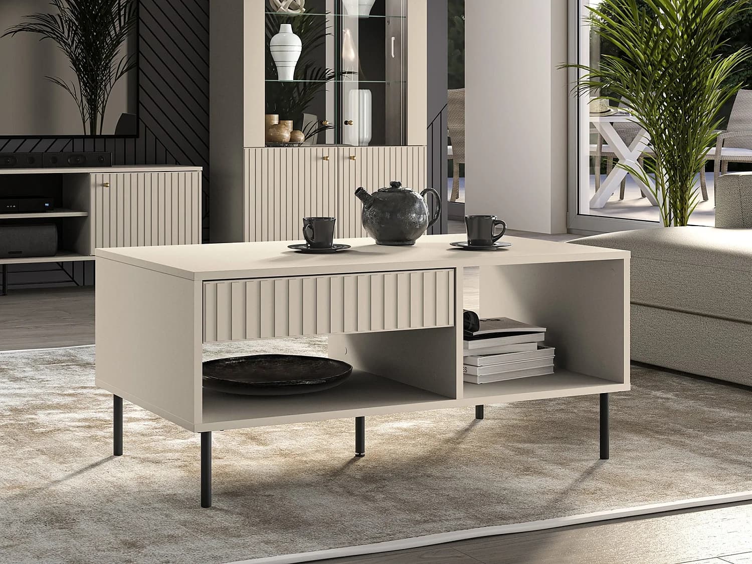 Table basse avec tiroir - 100 cm - beige - CALETTO
