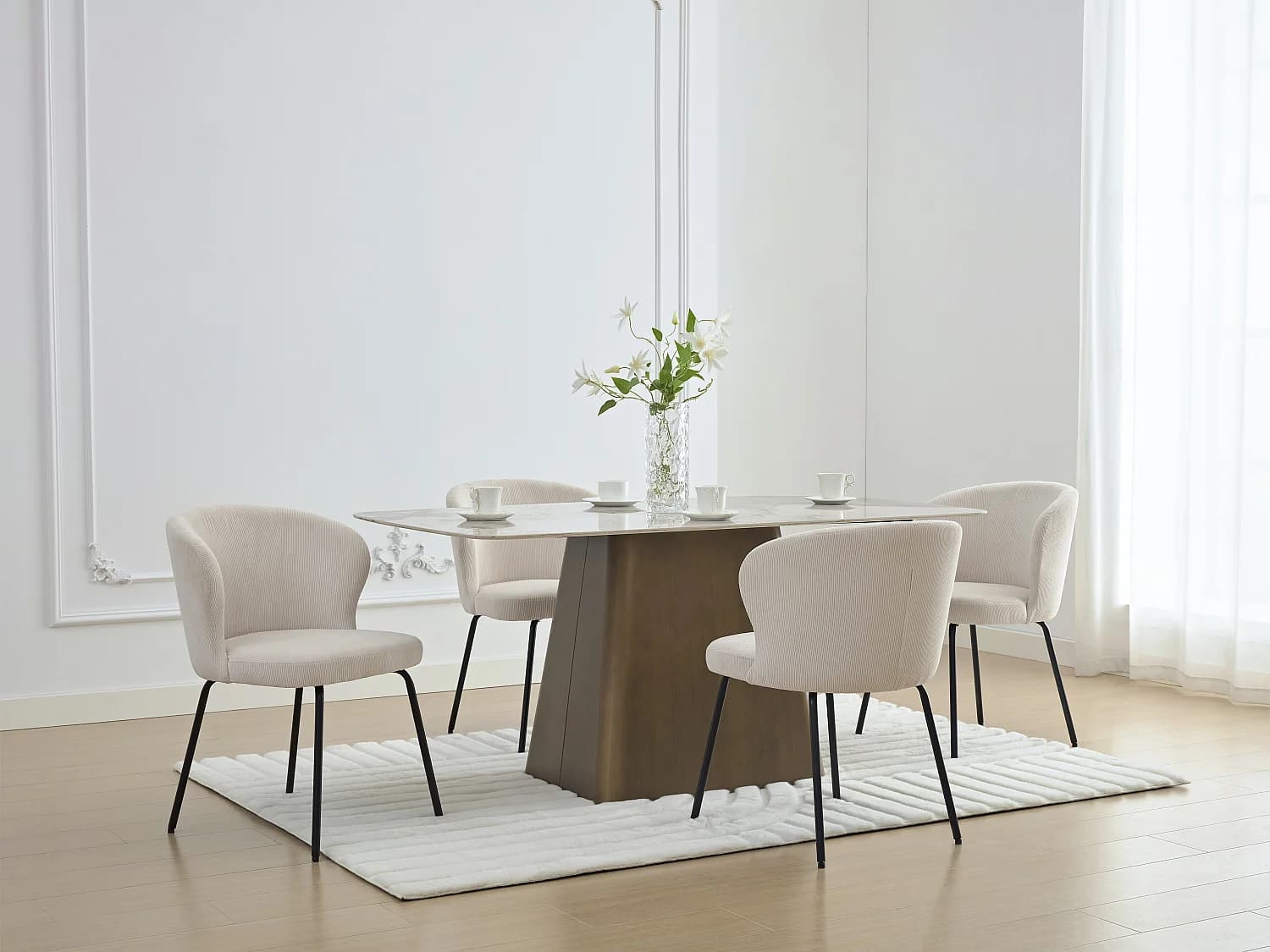 Lot de 6 chaises en velours côtelé et métal noir - Crème - RELIOZA