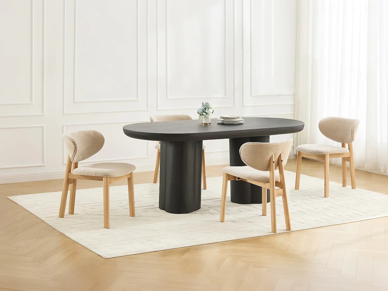 Lot de 2 chaises en tissu et bois d'hévéa - Beige - FALDRA