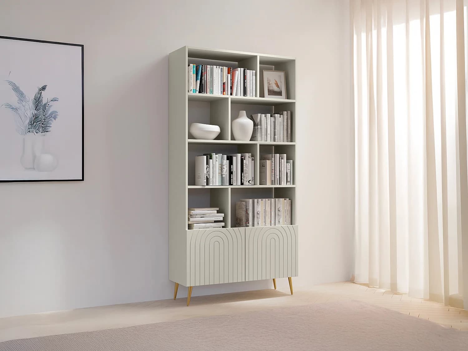 Bibliothèque avec 2 portes et 8 niches - Beige - NORSIM