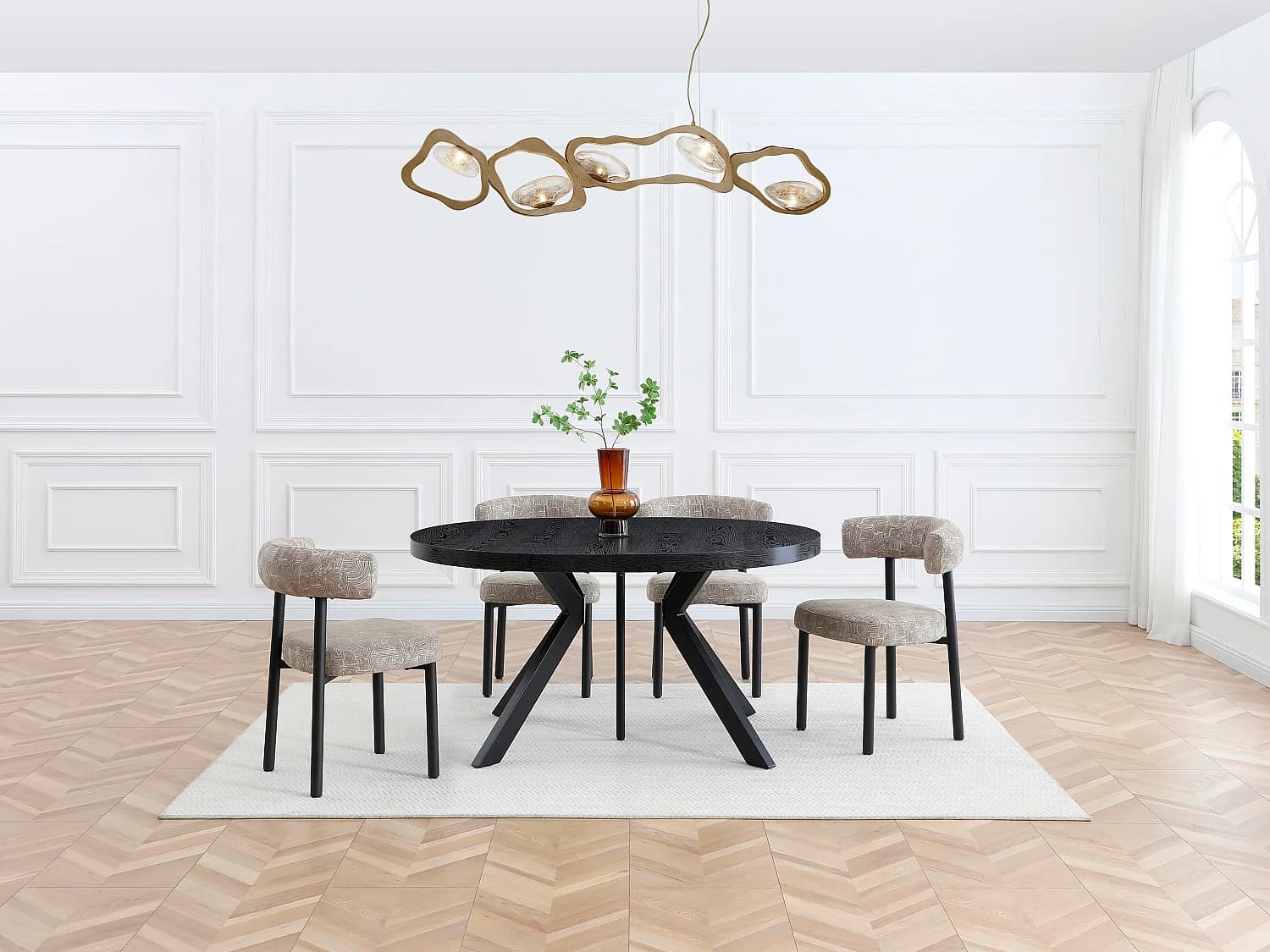 Lot de 2 chaises en tissu texturé et métal noir - Beige et blanc - SELORIN