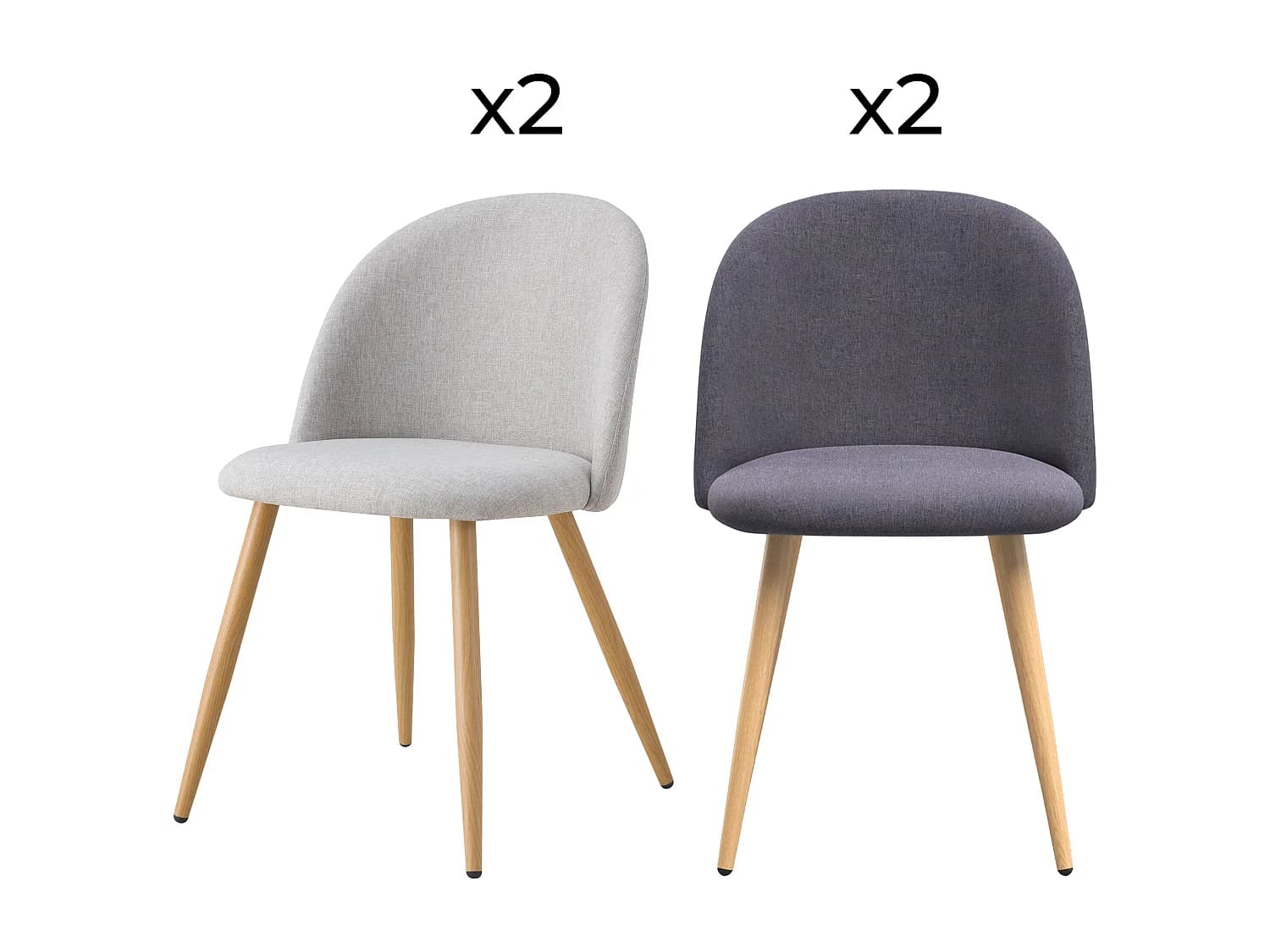 Pack 4 chaises en tissu gris foncé et gris clair - Cozy