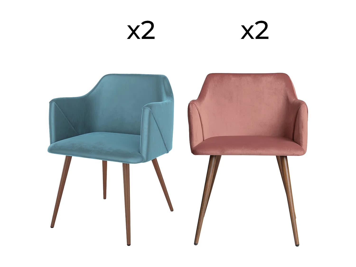 Pack 4 chaises en velours bleu et rose - Daisy