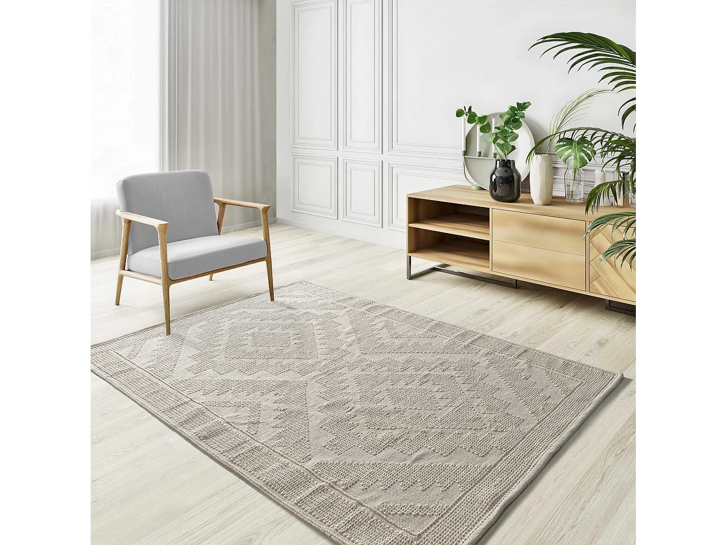 Tapis intérieur - ethnique avec relief - crème - 160 x 230 cm - PAMUK