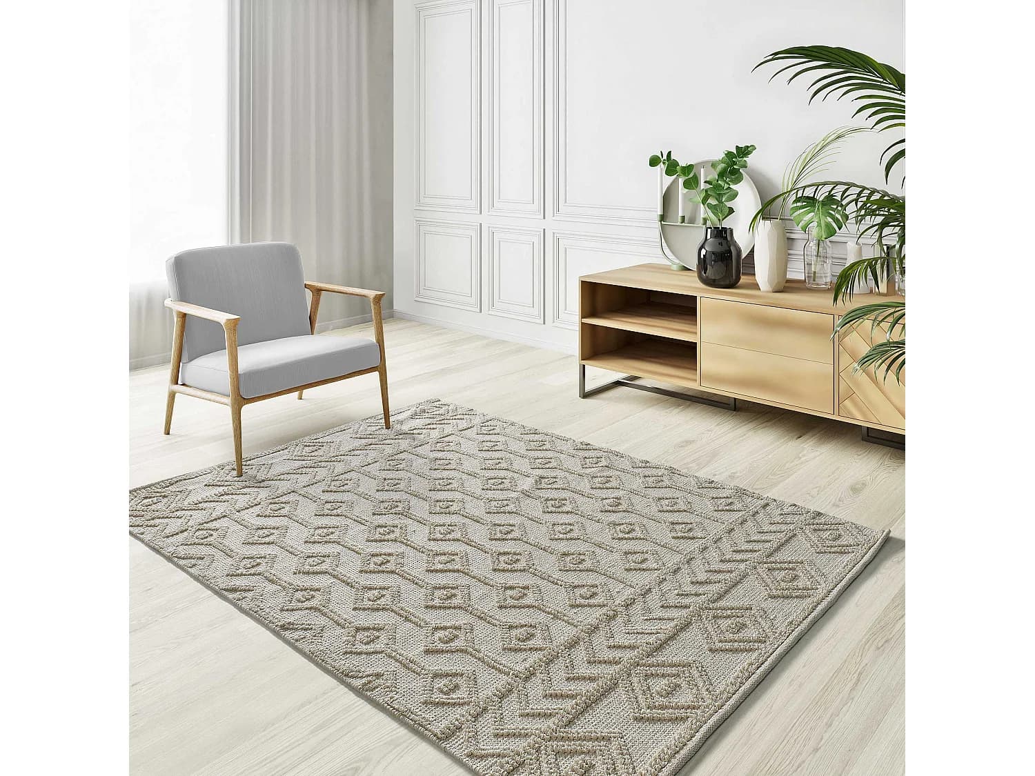 Tapis intérieur - ethnique avec relief - crème - 160 x 230 cm - PAMUK