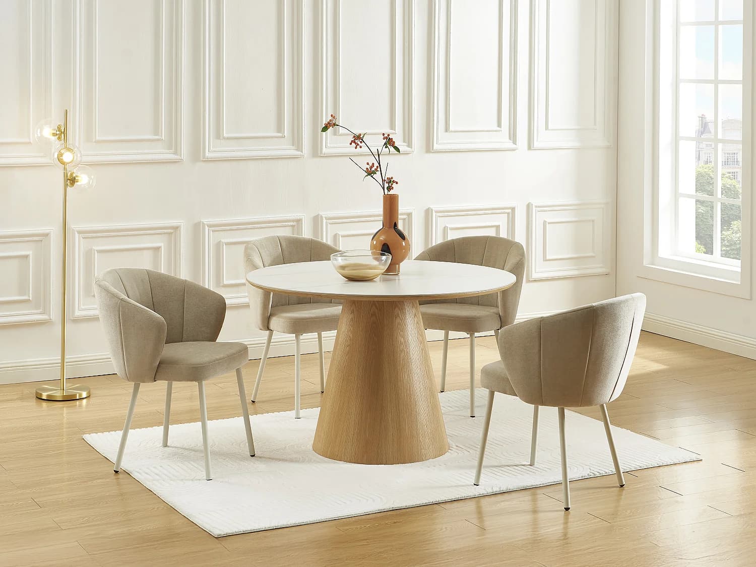 Lot de 2 chaises en tissu et métal blanc - Beige - TANURY