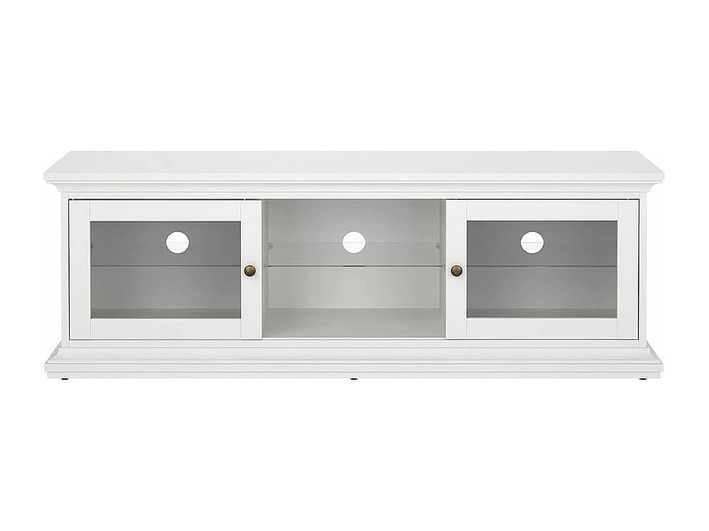 Venedig Meuble TV 2 portes vitrées et 1 tablette en verre, blanc.