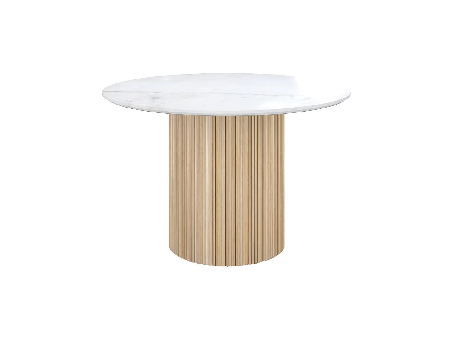 Table ronde 4 personnes en marbre blanc et bois de manguier D120 cm - Agathe