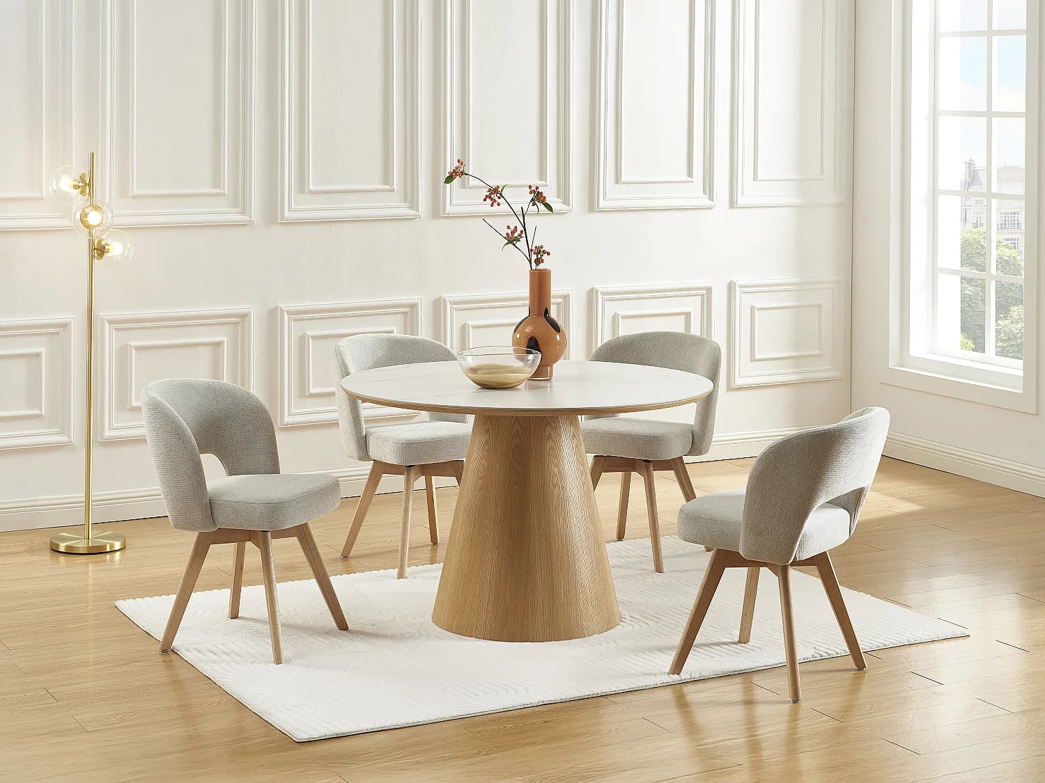 Lot de 2 chaises pivotantes en tissu et bois de chêne - Crème - GUSTAVY