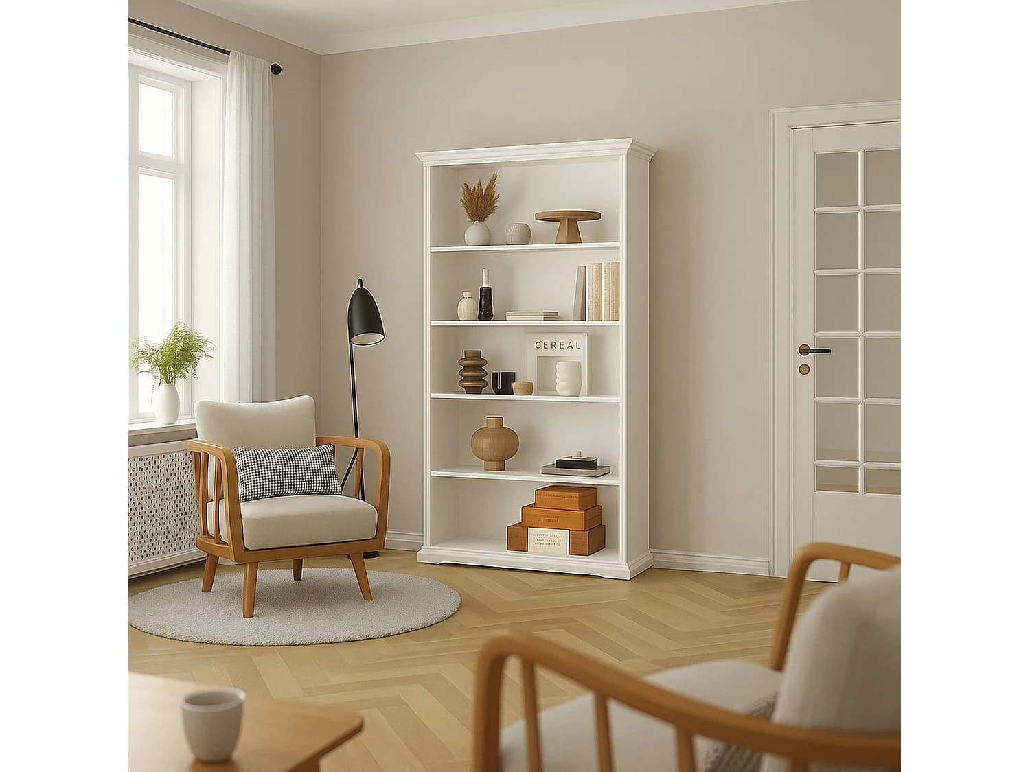 Bibliothèque Dtaran, Etagère de bureau, Porte-livre mobile, Librairie, 96x37 h201 cm, Blanc