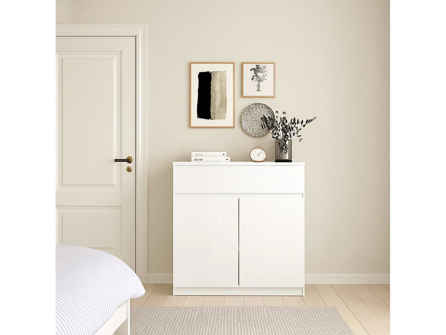 Buffet Dsanturr, Buffet du salon, Commode de salon, Garde-manger de cuisine, 80x40 h100 cm, Blanc