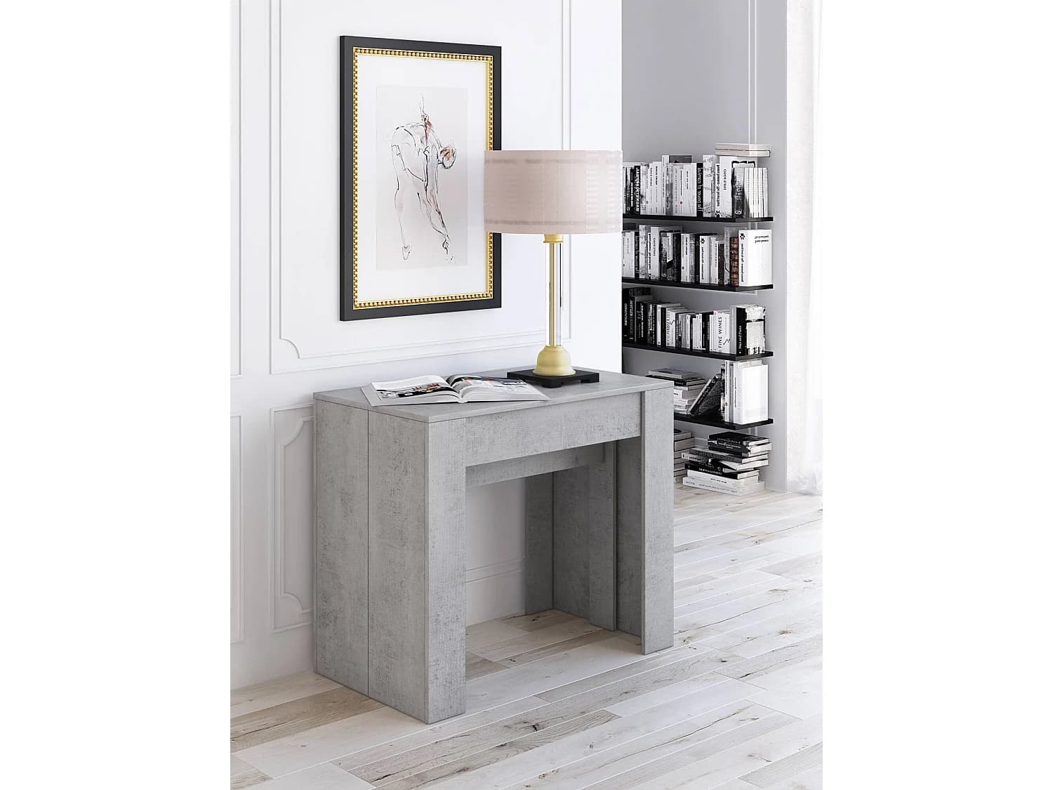 Table console à rallonge Dpanozz, Table avec rallonges, Console polyvalente, Table à manger extensible jusqu'à 10 places, 90/237x51h78 cm, Ciment