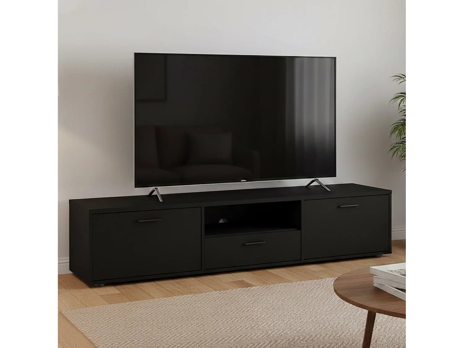 Meuble TV Dtinagli, Buffet de salon, Armoire basse pour TV, Base murale de rangement, 177x40 h38 cm, Noir