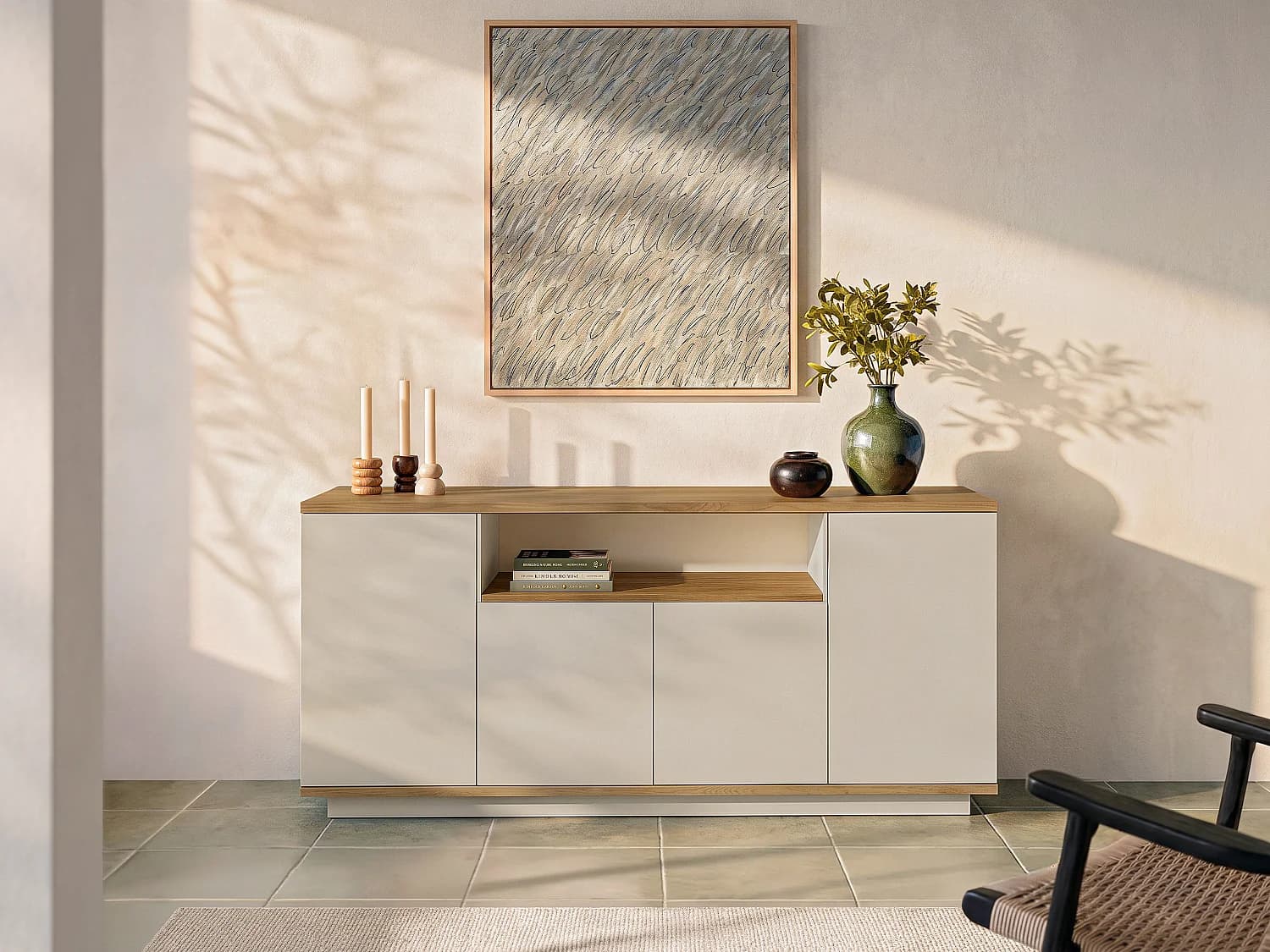 Buffet avec 4 portes et 1 étagère - Beige et naturel - LOTULA