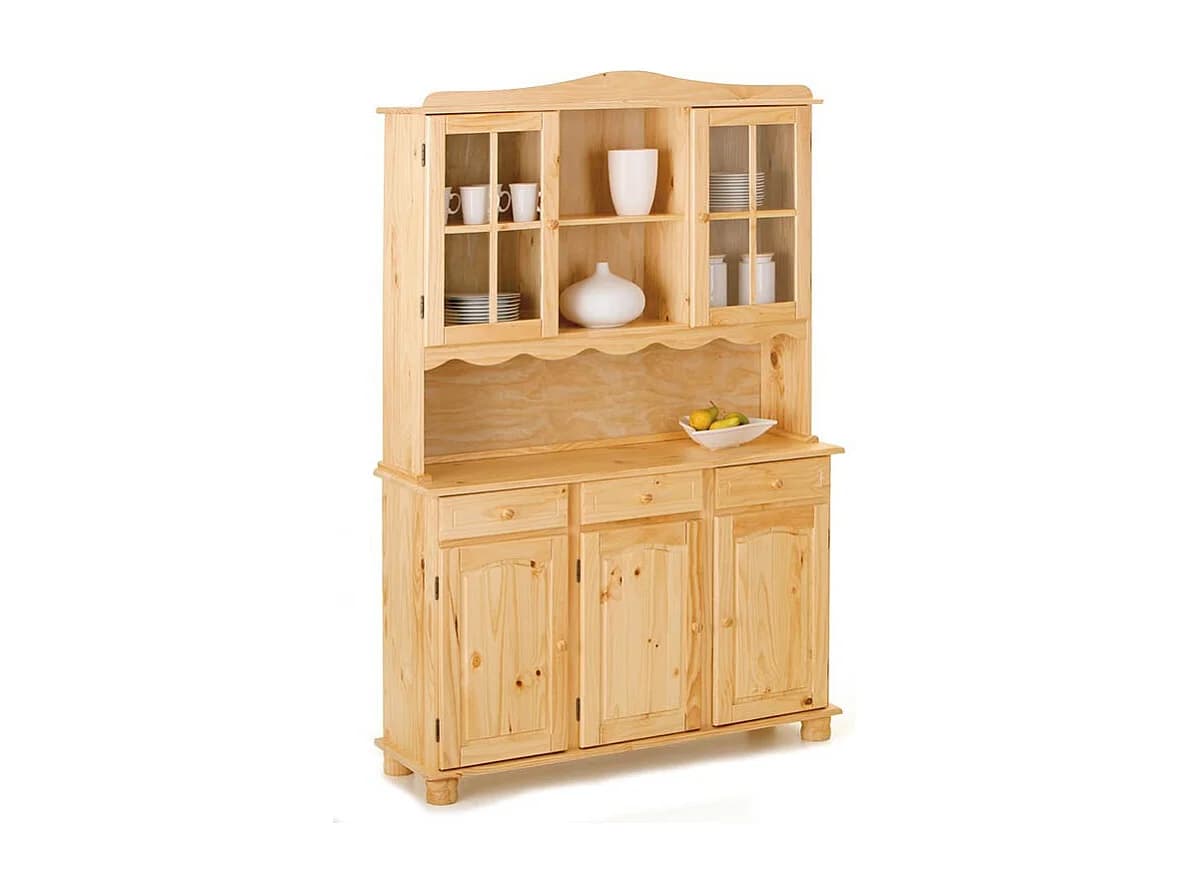 Vaisselier 3 Portes en Bois Massif "Alienor" 198cm Naturel