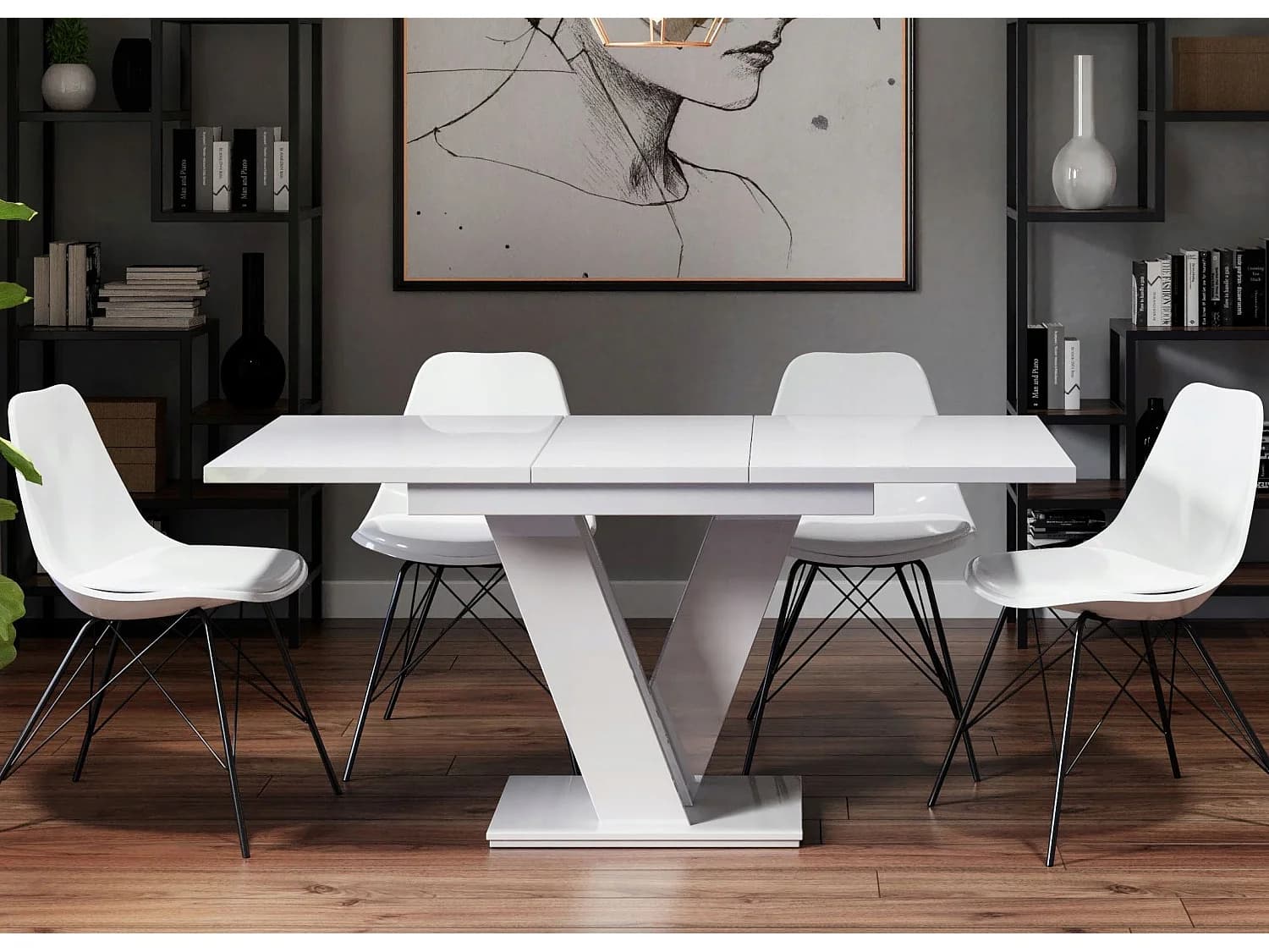 Table à manger extensible Massi - Blanc laqué 120 - 160 cm