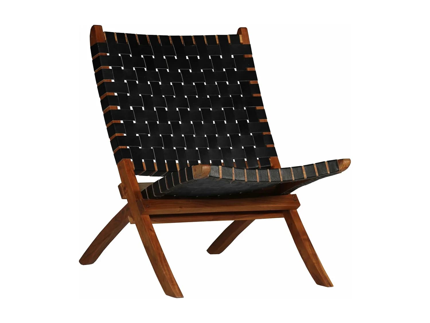 Fauteuil pliable Bandes croisées Noir Cuir véritable