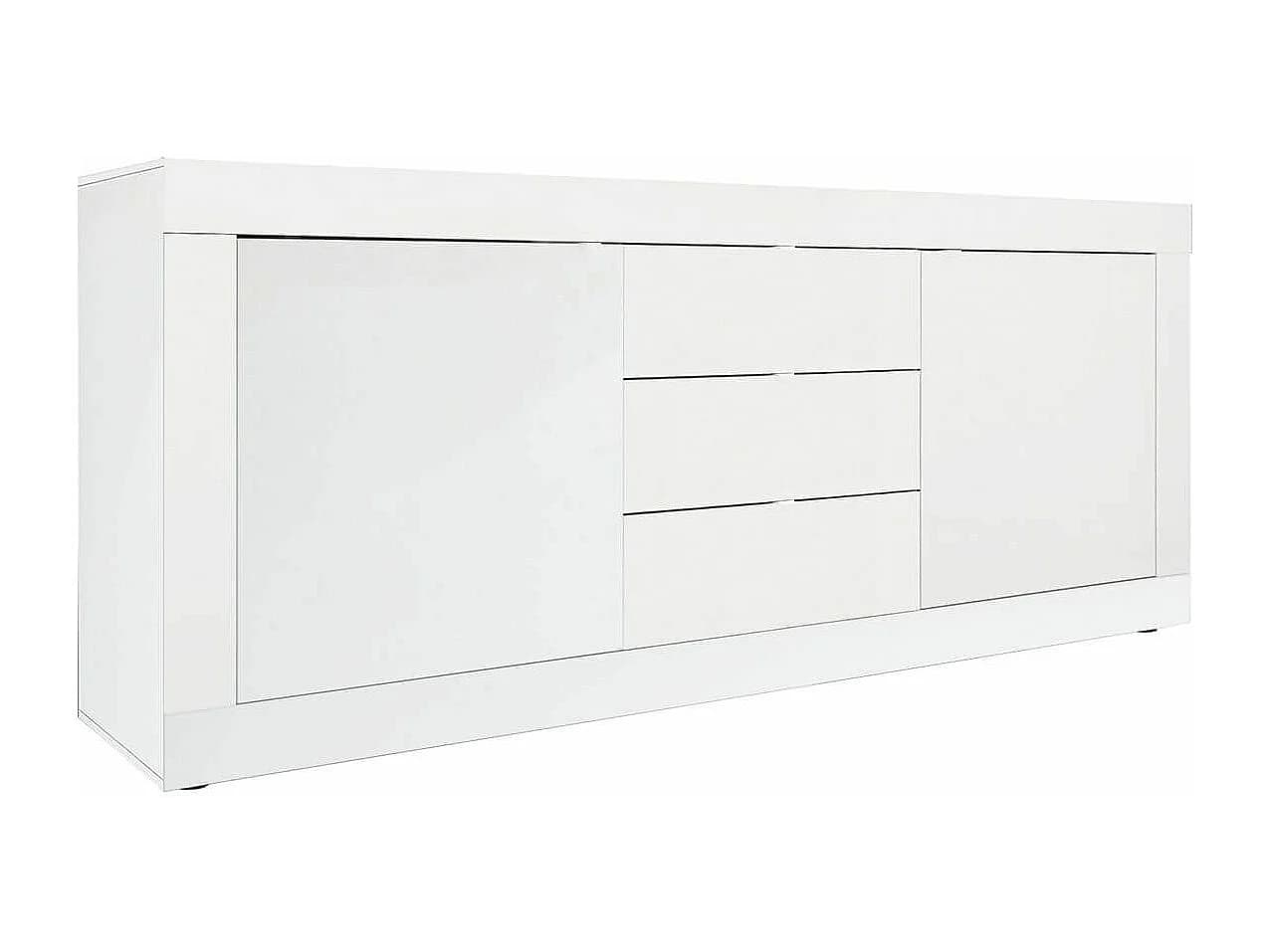 OTELLO - Buffet 2 Portes 3 Tiroirs Finition Blanc Laqué Weiss