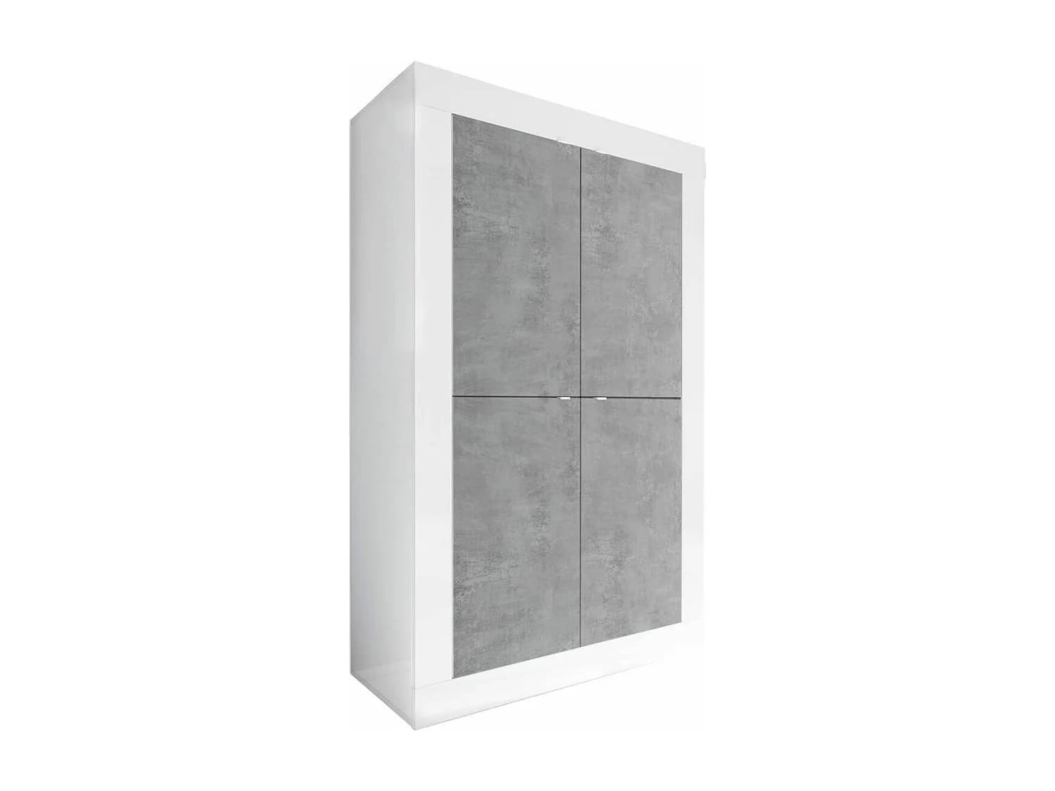 OTELLO - Rangement 4 Portes Finition Blanc Laqué et Aspect Béton