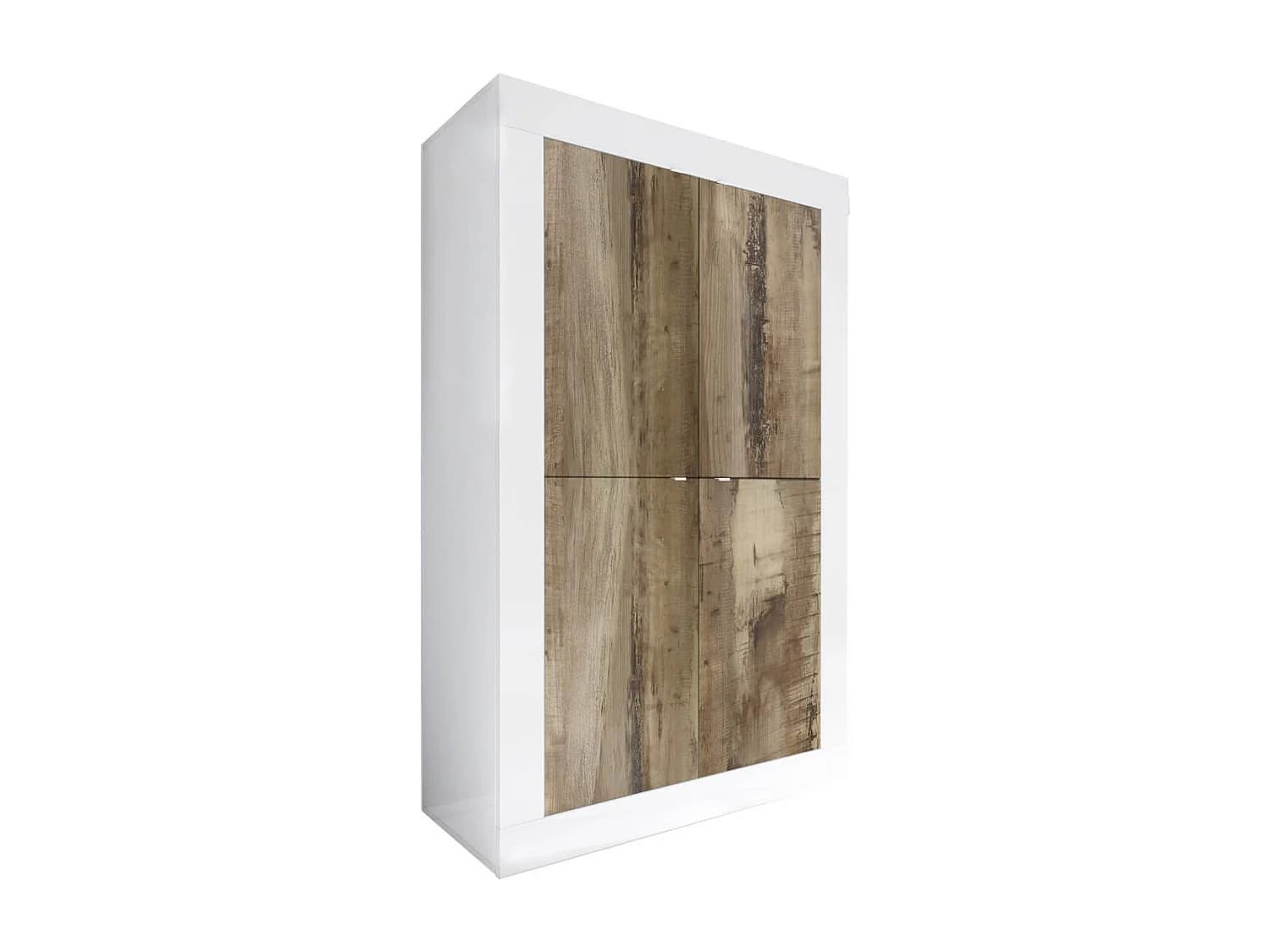 OTELLO - Rangement 4 Portes Finition Blanc Laqué et Aspect Bois Antik